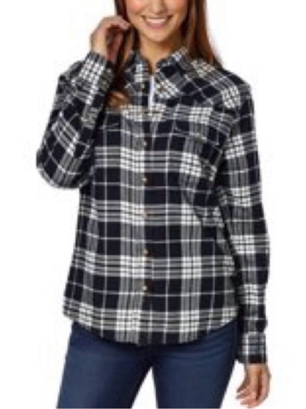 Jachs Girlfriend  “Bea” Black & White Plaid Button-Up Shirt w/Pearl Snaps Sz M